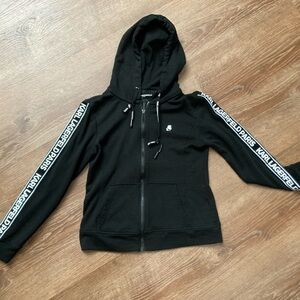 Karl Lagerfeld Paris Womens Zippered Black Hooded Sweatshirt Small